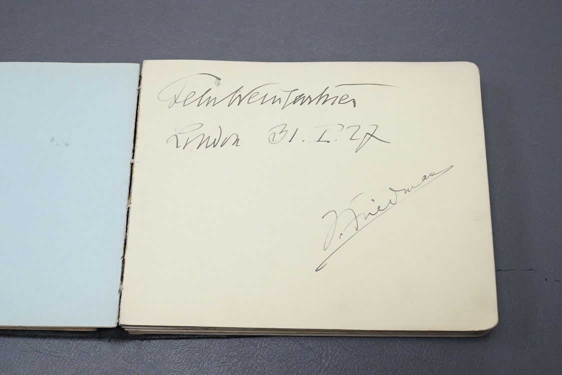 A mid 1920s autograph album containing signatures from the world of classical music, collected by Joan Wynn Reeves, daughter of the violinist and conductor Herbert Wynn Reeves, including a hand written letter from Sir Ed